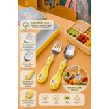 Liground Paslanmaz Çelik Kutulu Bebek ve Çocuk Çatal Kaşık Seti 2 Parça Ergonomik Saplı Okul Beslenme Seyahat - Sarı