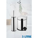 LİGROUND Paslanmaz Krom Akıllı Klozet Fırçası & Pedallı Çöp Kovası Set (3L)