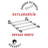 LİGROUND Paslanmaz Makaralı Duvara Monte Katlanabilir Çamaşık Askısı Kurutmalık Çamaşır Ipi Hediye Gümüş
