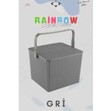 LİGROUND Rainbow Kare Kapaklı Kulplu Piknik Sepeti Düzenleyici 1 Adet Kare Kova Piknik Çantası Sepet
