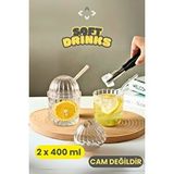 LİGROUND Soft Drink 2'li Pipetli Kristal Mika Smoothie Bardağı İçecek Meşrubat Bardağı Cam Değildir Şeffaf