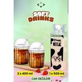 LİGROUND Soft Drink 3'lü Kristal Mika İçecek Seti 1 Adet Süt Kutusu 2 Adet Smoothie Bardak Cam Değildir Şeffaf