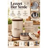 LİGROUND Termal Çantalı 3’lü Paslanmaz Çelik İç Hazneli Bento Yemek Kabı Lunch Box Sefer Tası Seti Yeşil