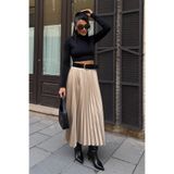Lijuri Bej Pileli Saten Midi Etek 4064 R4-B-K5
