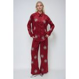 Lijuri Bordo Pul Payetli Simli Çiçekli Saten İkili Takım 10044 R6-A-K3