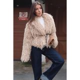 Lijuri Geniş Yaka Peluş Kürk Mont Kuşaklı 10300