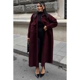 Lijuri Oversize Cepli Düğmeli Uzun Kaşe Kaban 7131 - Bordo