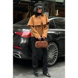 Lijuri Trençkot Stil Pelerinli Ceket – Kadife Detay Mont 7076-08 R11-H-K2 - XL - Kahverengi