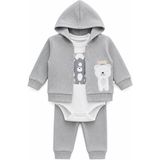 Lika&Nika %100 Erkek Bebek 3'lü Takım Kapüşonlu Hırka Body Pantolon Seti Yenidoğan Bebek Kıyafeti Alt Üst Takım Pamuklu - Yeşil - Açık Gri - 3 - 6 Ay