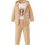 Lika&Nika Erkek Bebek kapşonlu hırka çıtçıtlı zıbın body Eşofman Altı 3’lü takım Yenidoğan 0-12 Ay - Açık Bej - 6 - 9 Ay