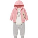 Lika&Nika Kız Bebek 3'lü Takım %100 Pamuklu Kapüşonlu Hırka Body ve Eşofman Altı Bebek Giyim Seti - Pembe - 6 - 9 Ay