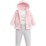 Lika&Nika Kız Bebek 3'lü Takım %100 Pamuklu Kapüşonlu Hırka Body ve Eşofman Altı Bebek Giyim Seti - Pembe - 9 - 12 Ay