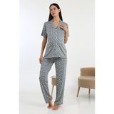 Likapa Önden Düğmeli Hamile Lohusa Kısa Kol Pijama Takımı - 2XL - Gri