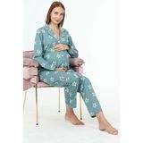 Likapa Penye Önden Düğmeli Hamile Lohusa Uzun Kol Pijama Takımı - 3XL - Mint