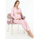 Likapa Penye Önden Düğmeli Hamile Lohusa Uzun Kol Pijama Takımı - 3XL - Somon