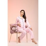 Likapa Penye Önden Düğmeli Hamile Lohusa Uzun Kol Pijama Takımı - XL - Pembe