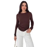 Likralı Büzgü Detaylı Bluz – Brown Flex, kahverengi, s