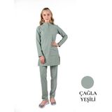 Likralı Doktor & Hemşire Forması Cerrahi Takım Siyah | Brl Tesettür Panda Flex - Çağla Yeşili - 2XL