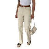 Likralı Kemerli Bol Paça Pantolon – Cream Elegance, bej, 30