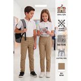Likralı Keten Beli Lastikli Unisex Kız Erkek Okul Pantolonu - Bej - 9 Yaş