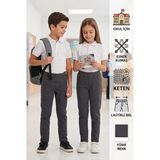Likralı Keten Beli Lastikli Unisex Kız Erkek Okul Pantolonu - Füme - 10 Yaş
