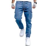 Likralı Mavi Kot Kargo Pantolon - Mavi Kargo Pantolon - Erkek Outdoor Pantolon - Erkek Kot Pantolon (Mavi, 38)
