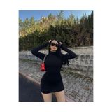 LİKRALI MİNİ SİYAH ELBİSE Siyah L