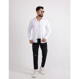 Likralı Örme Dabıl Kumaş Düğmeli Günlük Erkek Gömlek - 2XL - Beyaz