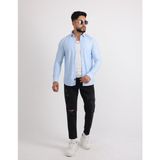 Likralı Örme Dabıl Kumaş Düğmeli Günlük Erkek Gömlek - 2XL - Buz - Mavi