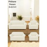 Likrali Pitikare DESEN(3211) Koltuk Kılıfı, Lastikli Esnek Yikanabilir Koltuk Çekyat Örtüsü Krem - 180 x 230 cm