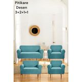 Likrali Pitikare DESEN(3211) Koltuk Kılıfı, Lastikli Esnek Yikanabilir Koltuk Çekyat Örtüsü Mint - 180 x 230 cm - Mint Yeşili