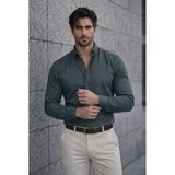 Likralı Regular Fit Nefes Alabilir Klasik Erkek Oxford Gömlek - Çam Yeşili