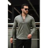 Likralı Regular Fit Nefes Alabilir Klasik Erkek Oxford Gömlek - Haki