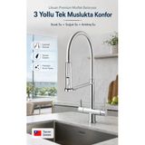 Likuan 3 Yollu Spiralli Krom Mutfak Bataryası Arıtmalı Çekmeli Evye Musluğu Nkd52n12cp