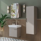 Likya Kapaklı Lavabolu 50 Cm Banyo Alt Dolabı + Üst Dolabı + Banyo Boy Dolabı Kumtaşı