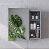 Likya Kulpsuz Tek Kapaklı Açık Raflı Aynalı Mdflam 70 Cm Aynalı Banyo Üst Dolabı Kül Gri