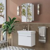Likya Lavabolu Banyo Dolabı Takımı, Mdflam Tek Kapaklı Lavabolu 59 cm Banyo Alt Dolabı + Üst Dolabı Beyaz
