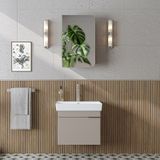 Likya Lavabolu Banyo Dolabı Takımı, Mdflam Tek Kapaklı Lavabolu 59 Cm Banyo Alt Dolabı + Üst Dolabı Kumtaşı