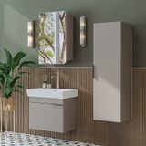 Likya Mdflam Kapaklı Lavabolu 60 Cm Banyo Alt Dolabı + Banyo Üst Dolabı + Banyo Boy Dolabı Kumtaşı