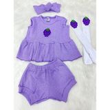 Lila Bebek Şort Bluz Bandana Böğürtlen Keçeli Çorap Set 6-36 Ay - 6 - 9 Ay