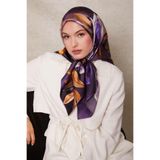 Lila Çiçek Desenli Twill İpek Eşarp