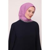 Lila Çizgili Pamuk Eşarp