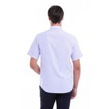 Lila Çizgili Regular Fit Pamuklu Kısa Kol Gömlek | S