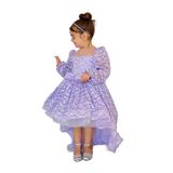 Lila Dantelli Kuyruklu Prenses Kız Bebek Elbise,Doğum günü elbise,fotoğraf çekim elbise,0-12 Yaş Uygun