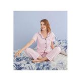 Lila Düğmeli Viskon Pijama Takımı
