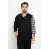 Lila Ekose Desenli Aşçı Şef Ceket Aşçı Uniforma (Chef Ceket) Personel Kıyafeti - Siyah - 2XL