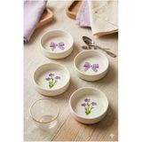 Lila Gift 4’Lü Handmade Seramik Kase Seti 10 Cm Çiçek Desenli Çerezlik Ve Sosluk