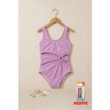 Lila Halka Detaylı Cut-Out Kız Çocuk Mayokini
