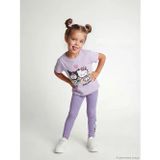 Lila Hello Kitty Baskılı Kız Çocuk Penye Tişört ve Tayt