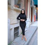 LİLA İSTANBUL Kadın Yarım Balıkçı Yaka Kalem Model Kaşkorse Kumaş Elbise Tesettür Uygundur Boy 135cm Kemersiz